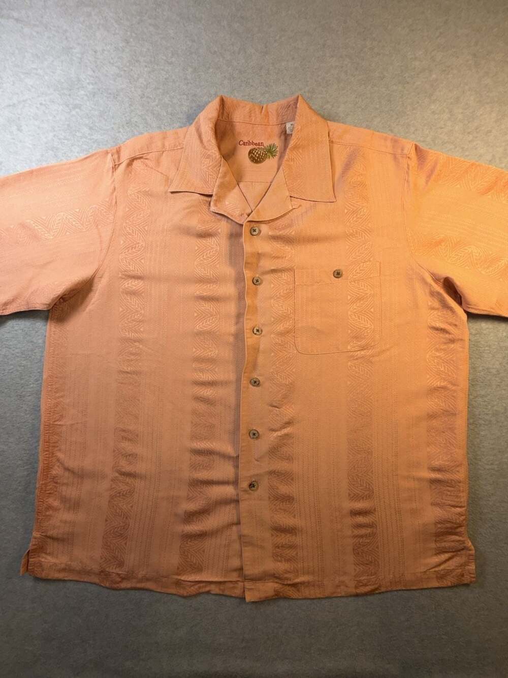 Caribbean Men's XL Peach Linen Blend Short Sleeve Button Up Shirt